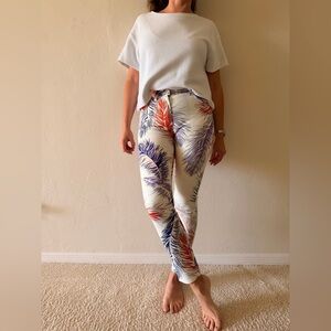 Emilio Pucci Feather Print Stretch Ankle Pants Skinny Multicolor Women IT 38